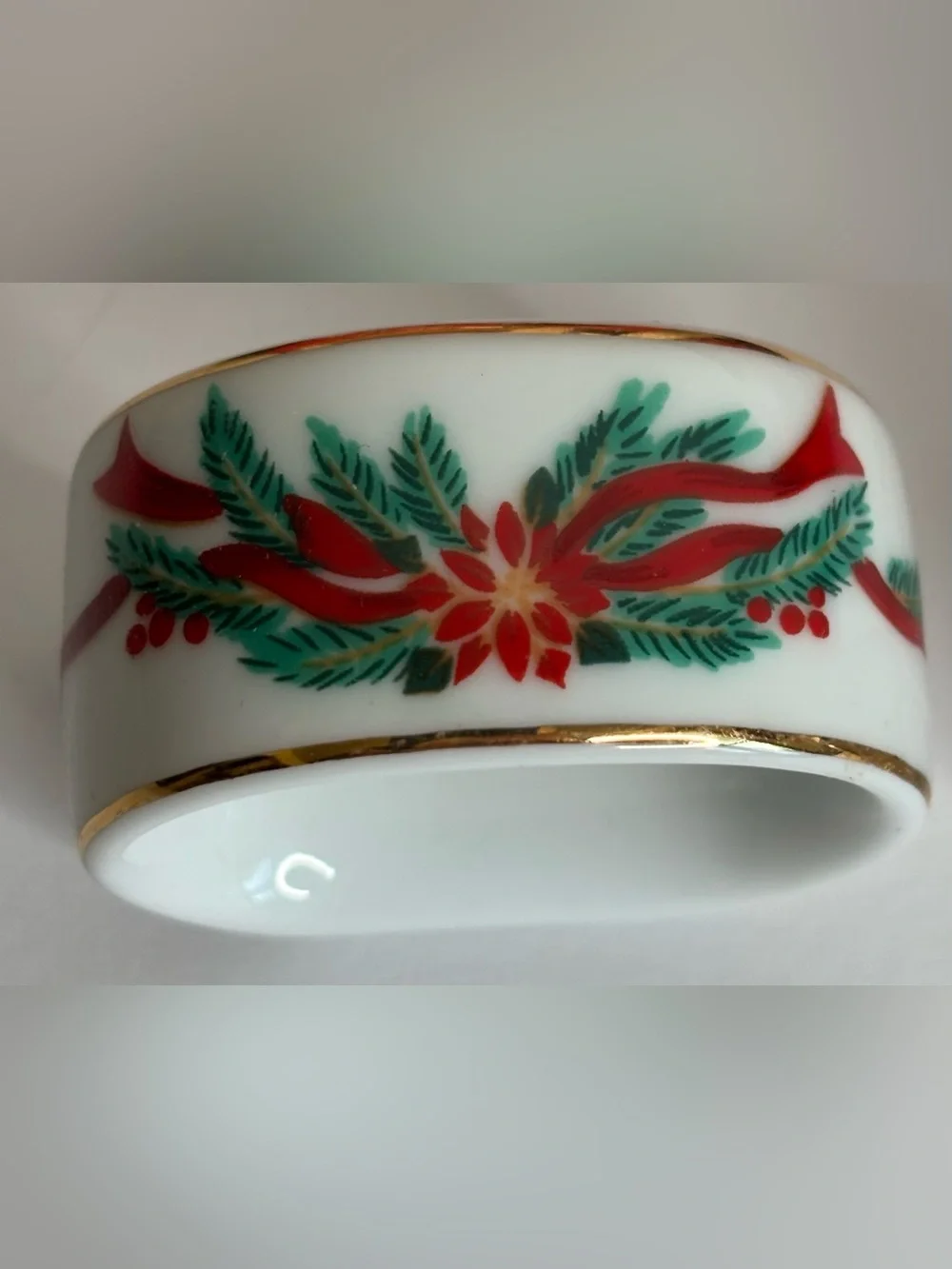 HOLIDAY POINSETTIAS IN RIBBON NAPKIN RINGS (VINTAGE SET OF 8)